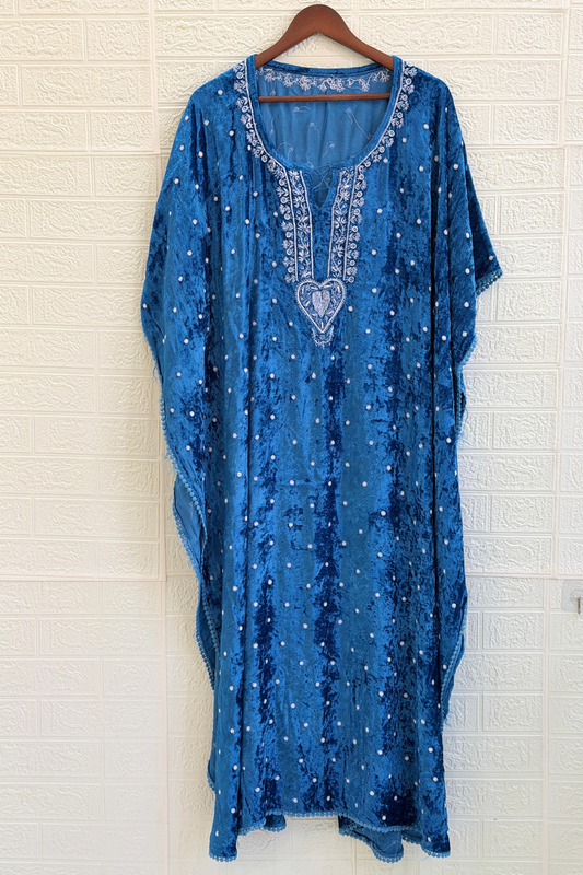 Chikankari Embroidered Velvet Kaftan