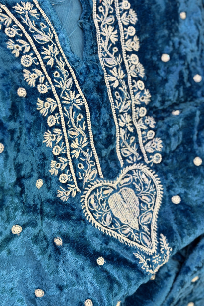 Chikankari Embroidered Velvet Kaftan