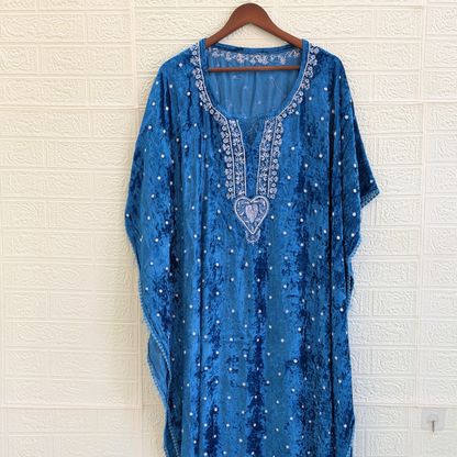 Chikankari Embroidered Velvet Kaftan