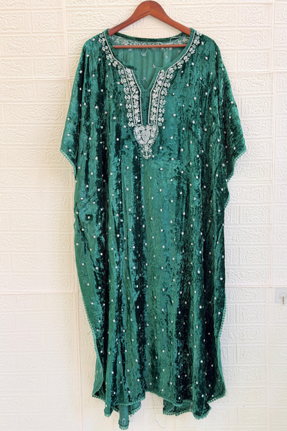 Chikankari Embroidered Velvet Kaftan