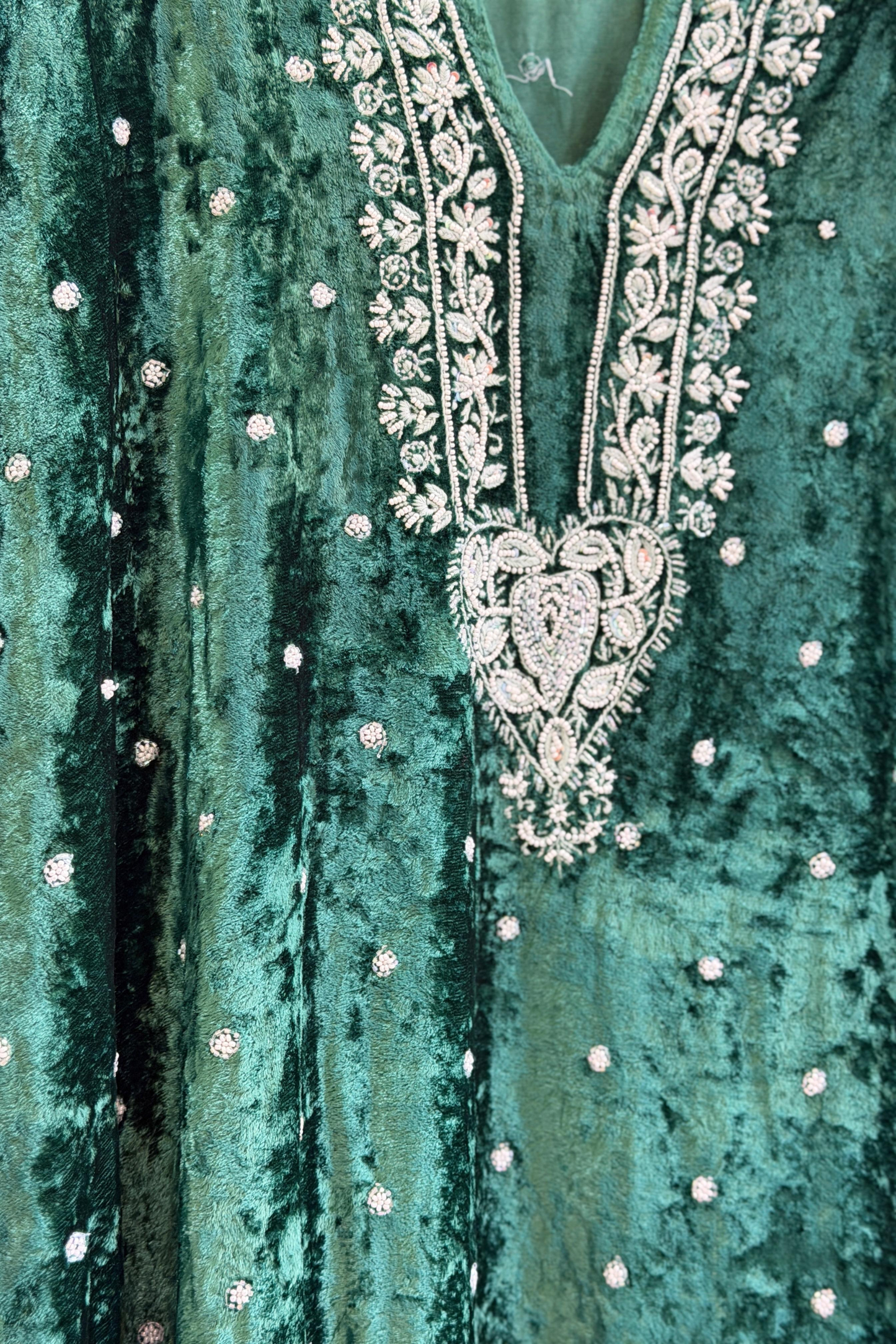 Chikankari Embroidered Velvet Kaftan