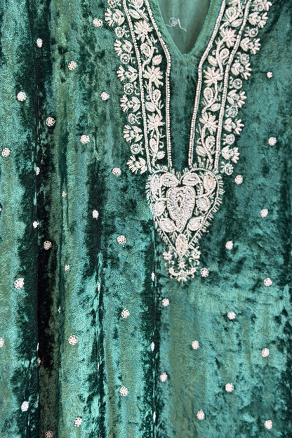 Chikankari Embroidered Velvet Kaftan