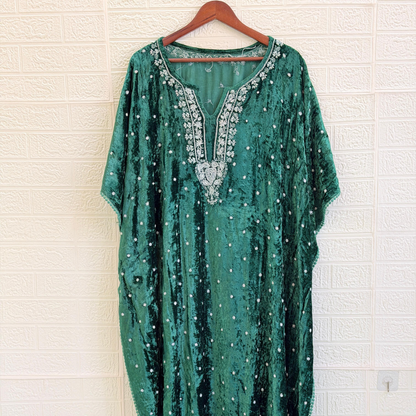 Chikankari Embroidered Velvet Kaftan