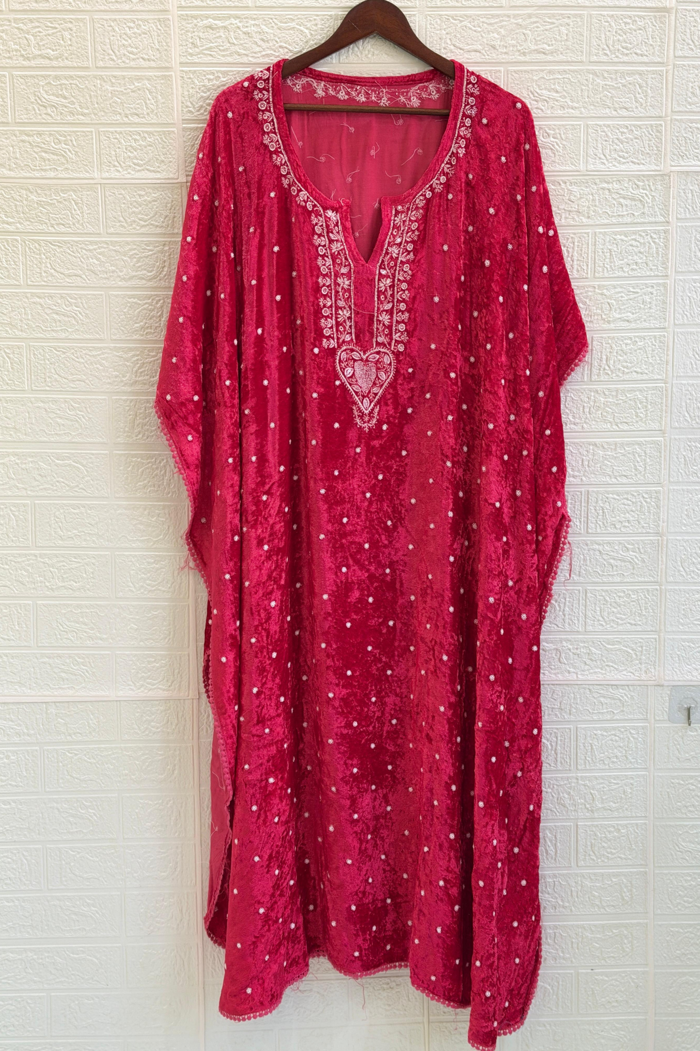 Chikankari Embroidered Velvet Kaftan