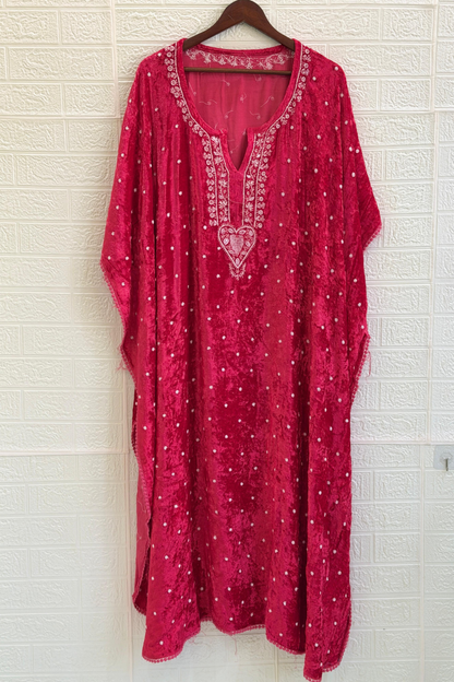 Chikankari Embroidered Velvet Kaftan
