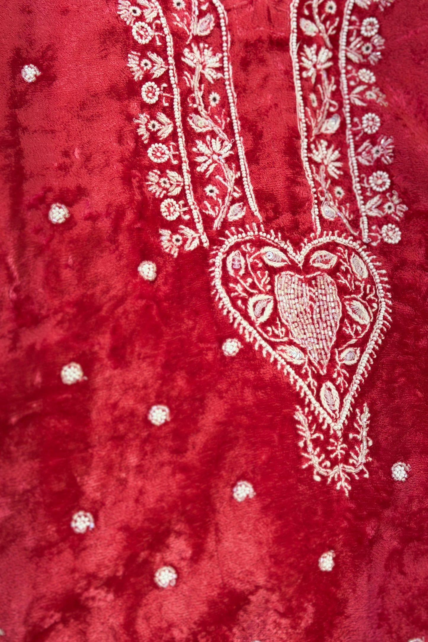 Chikankari Embroidered Velvet Kaftan
