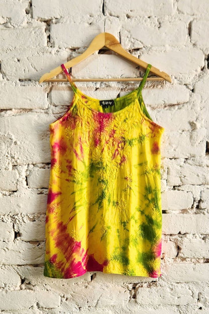 Colorful Tie n Dye Chikankari Short Kurti Strappy Style