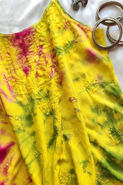 Colorful Tie n Dye Chikankari Short Kurti Strappy Style