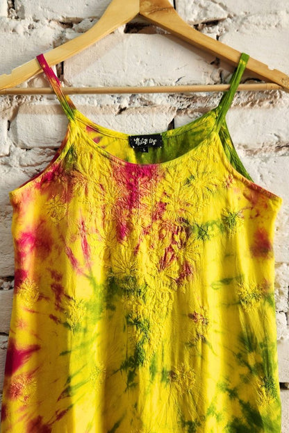 Colorful Tie n Dye Chikankari Short Kurti Strappy Style