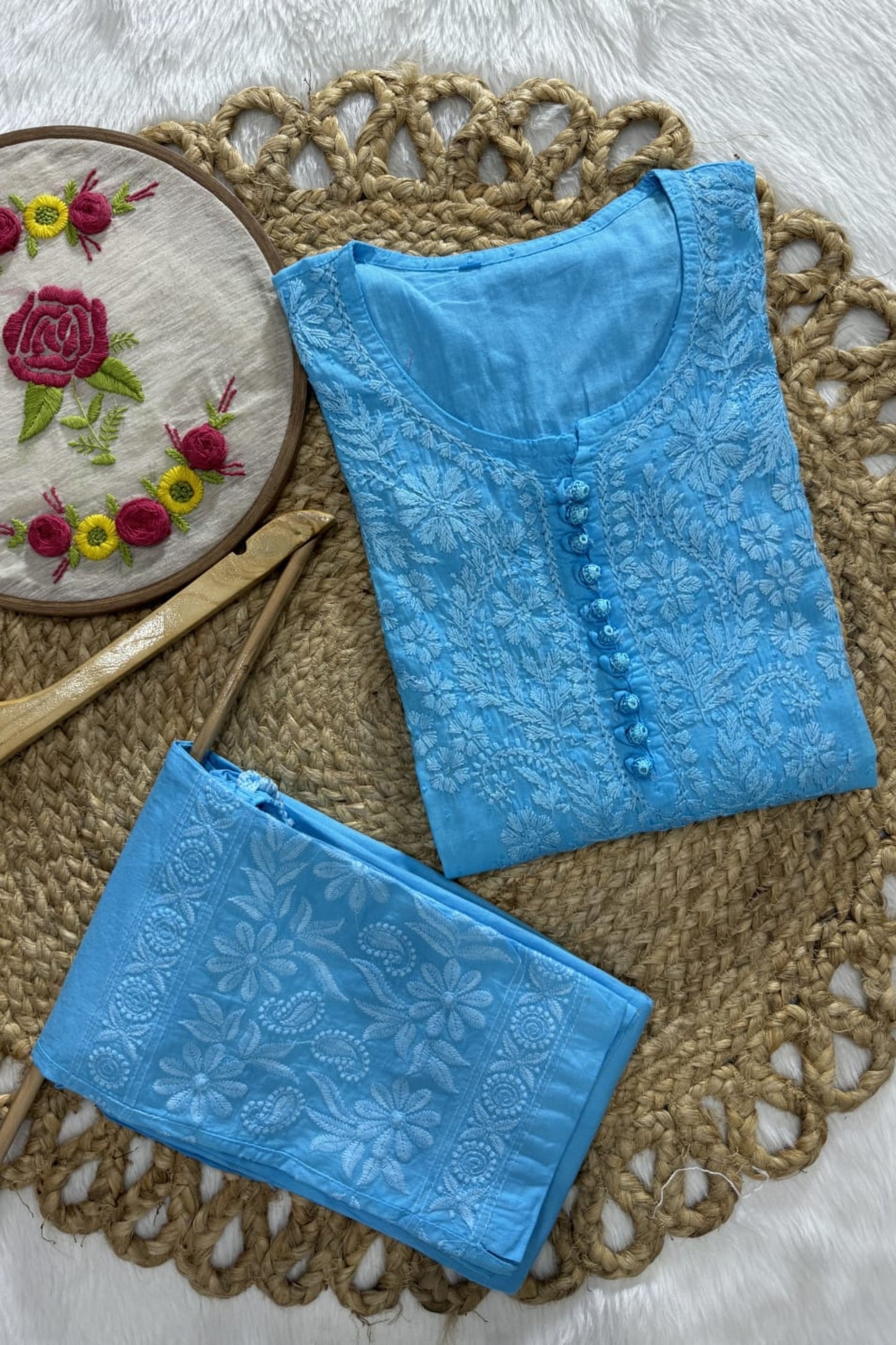 Rozana Dobby Cotton Chikankari Kurta Set