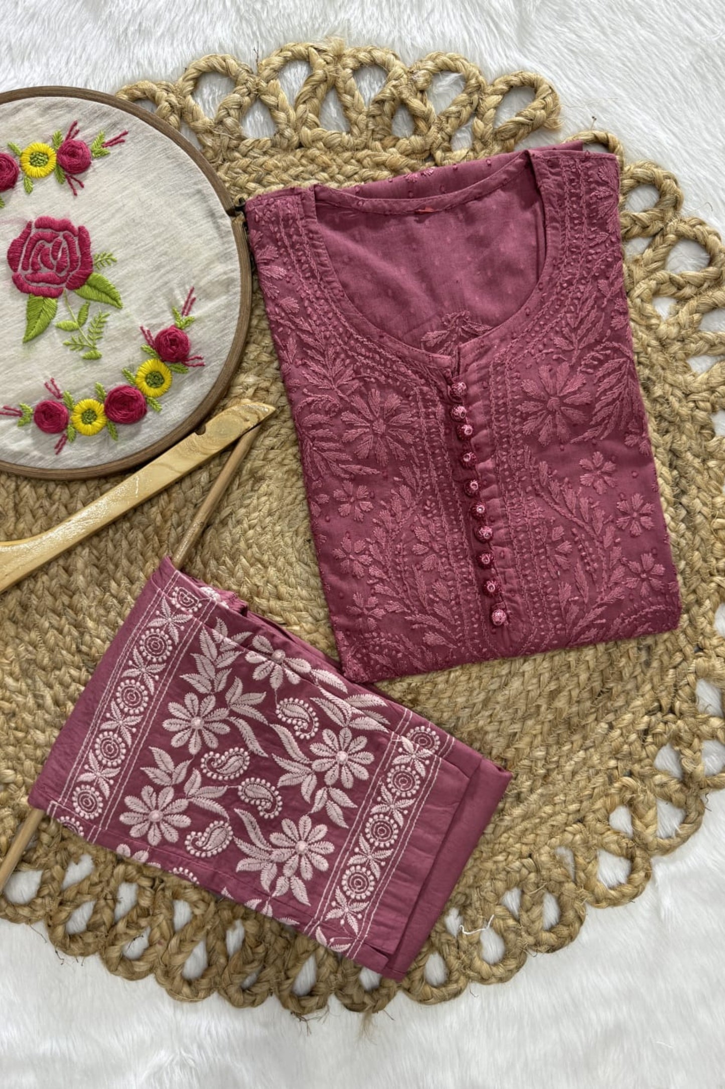 Rozana Dobby Cotton Chikankari Kurta Set