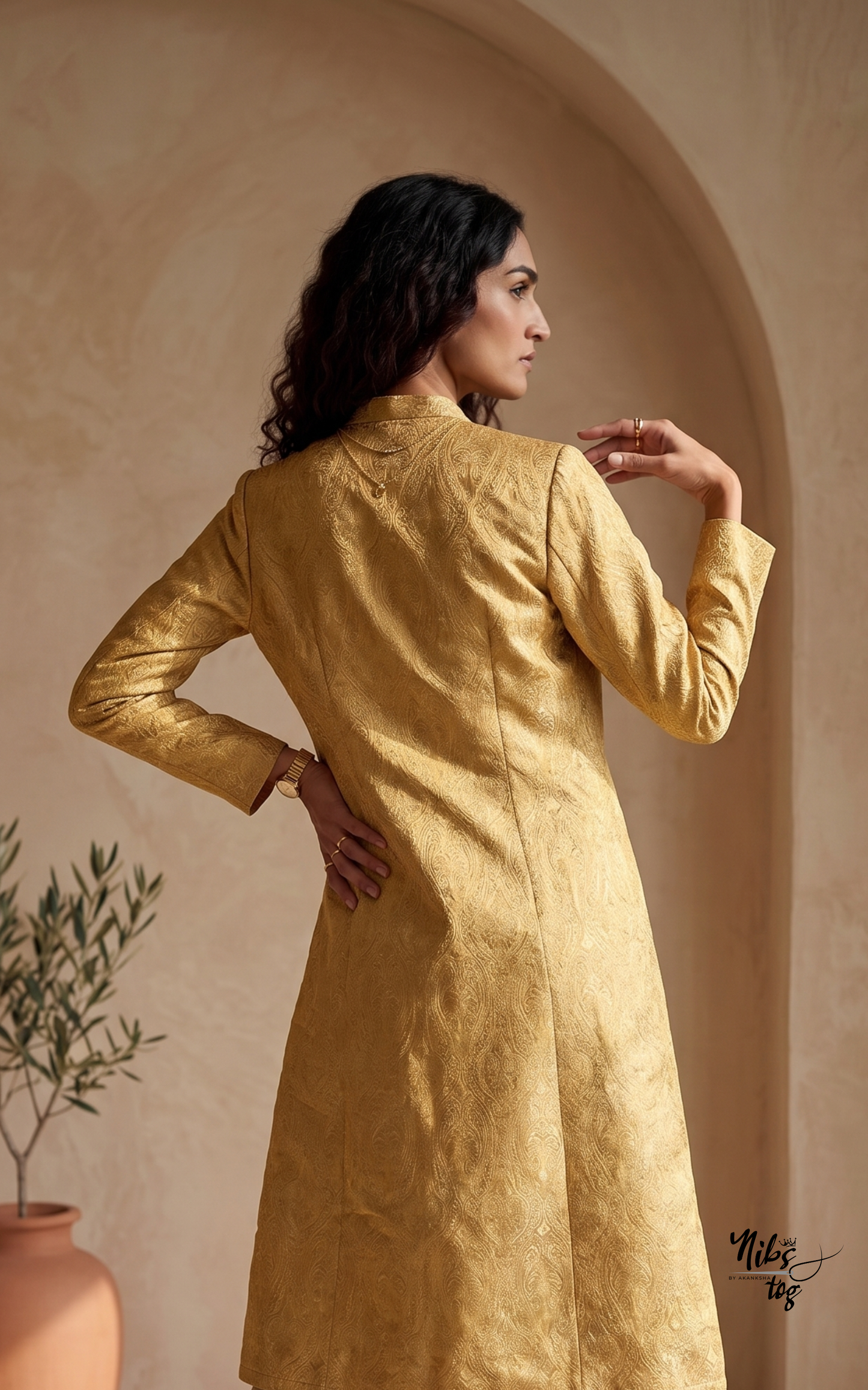 Golden Banarasi Long Jacket