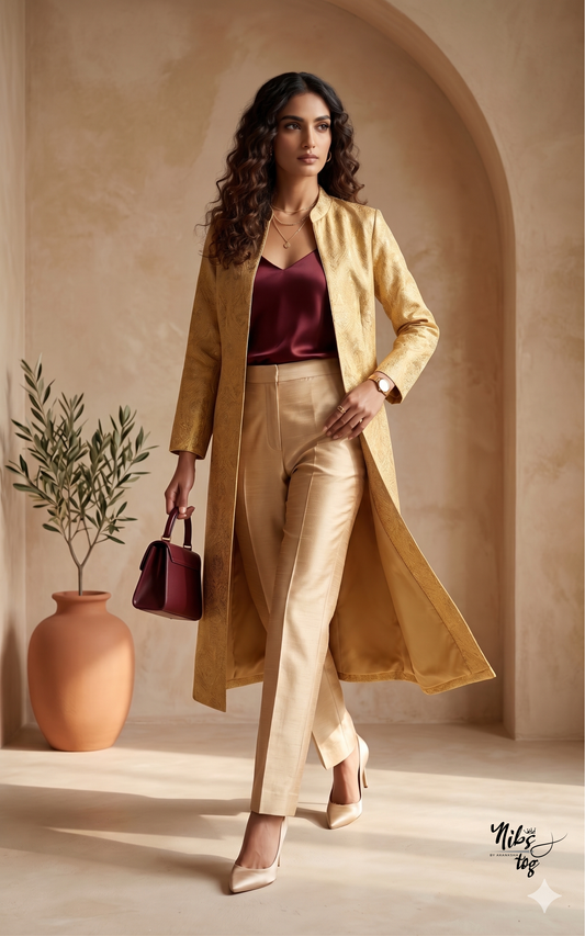Golden Banarasi Long Jacket