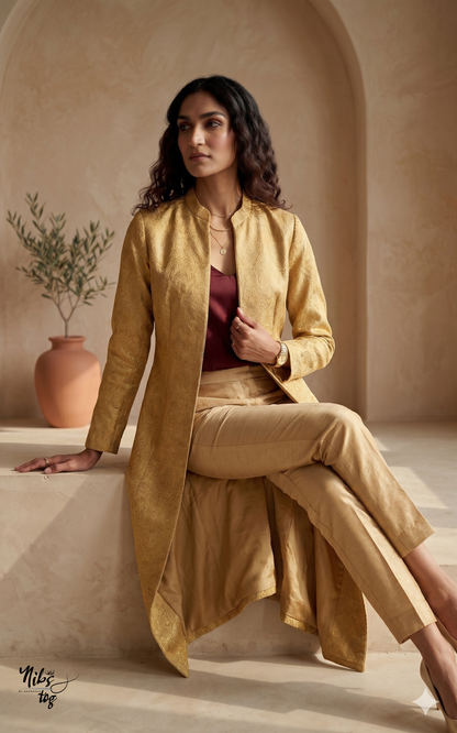 Golden Banarasi Long Jacket
