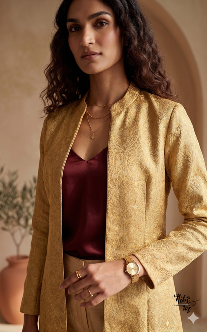 Golden Banarasi Long Jacket