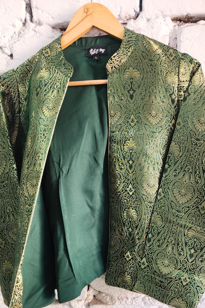 Green Banarasi Brocade Jacket Short