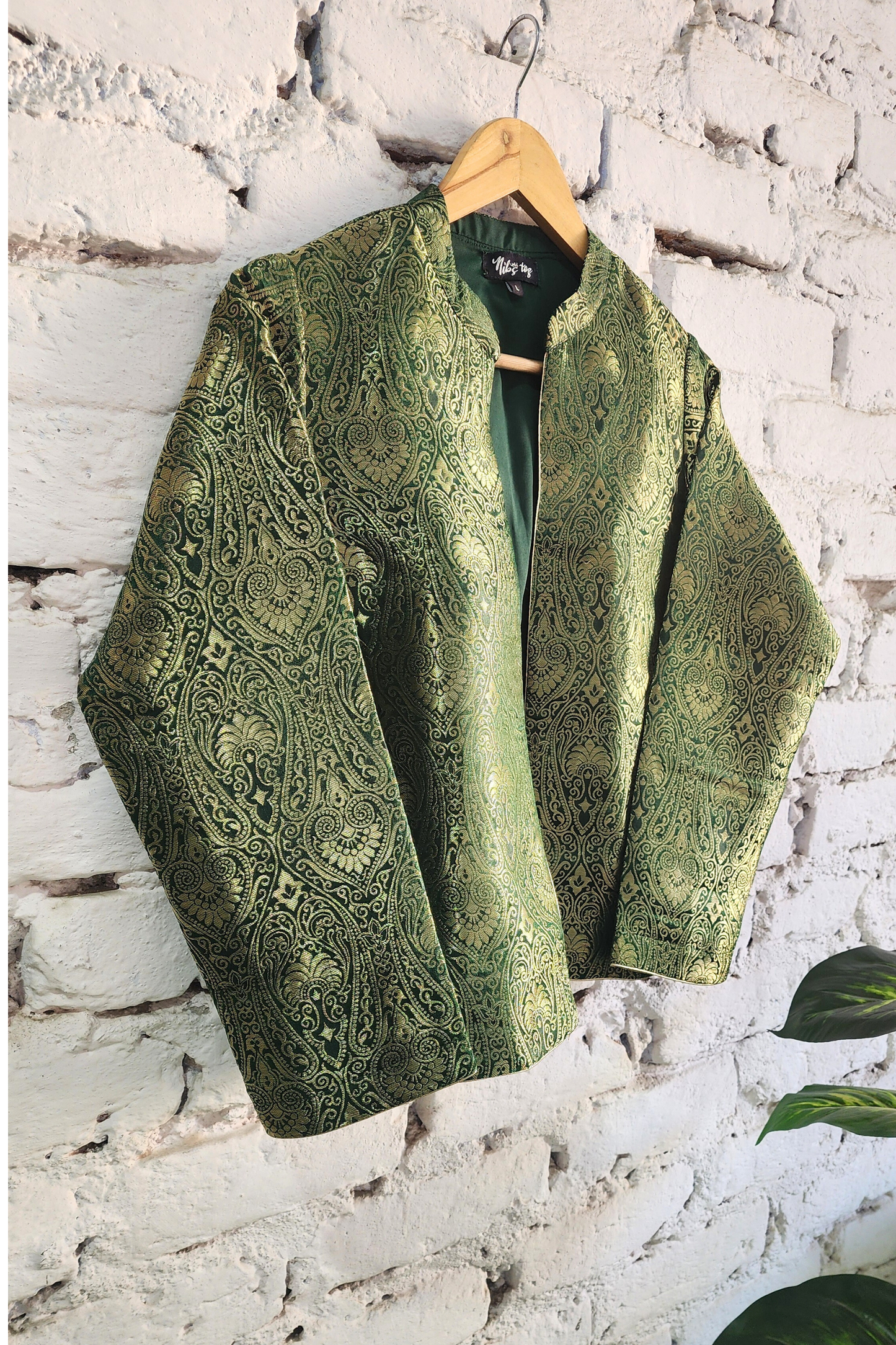 Green Banarasi Brocade Jacket Short