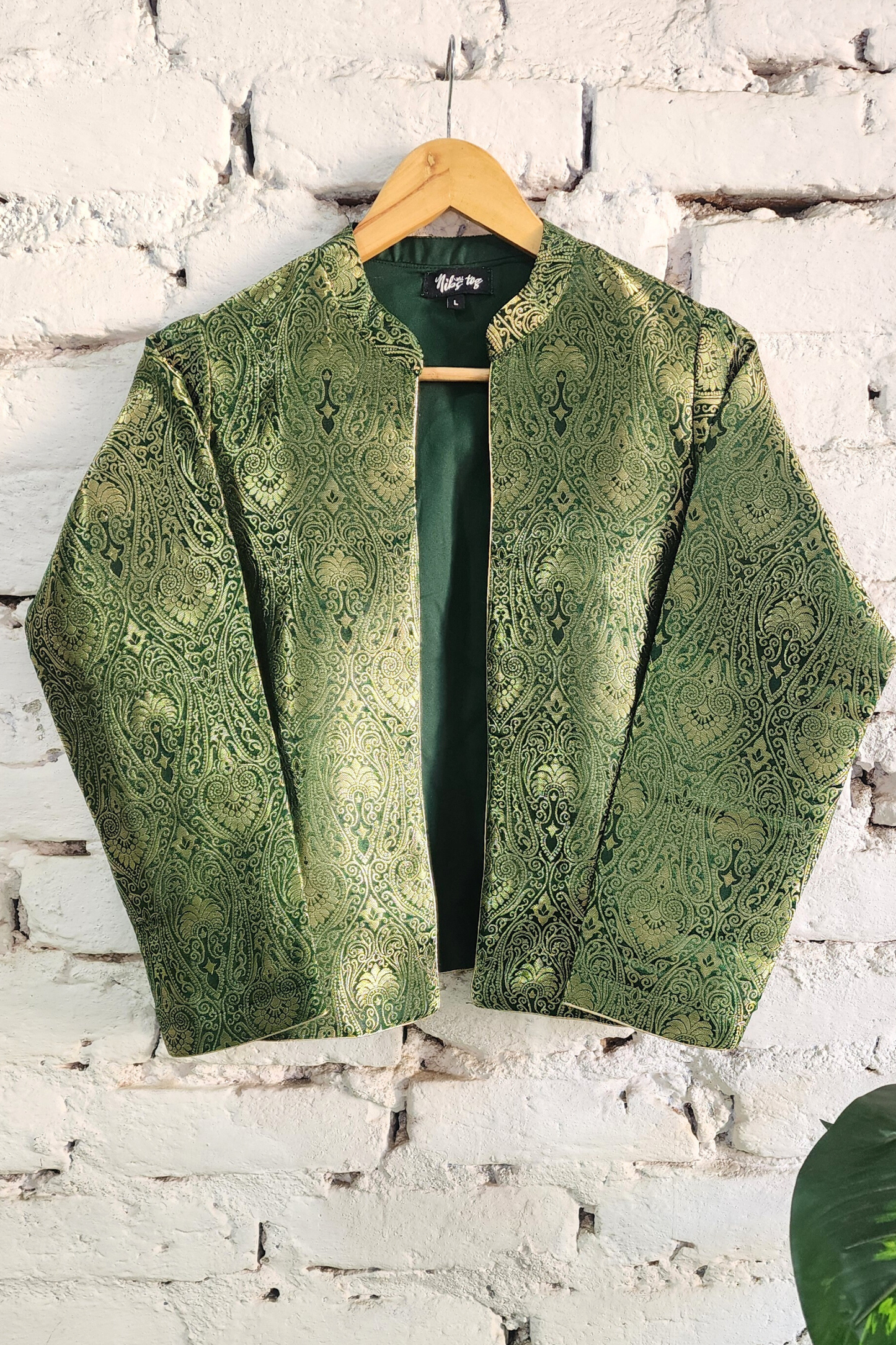 Green Banarasi Brocade Jacket Short