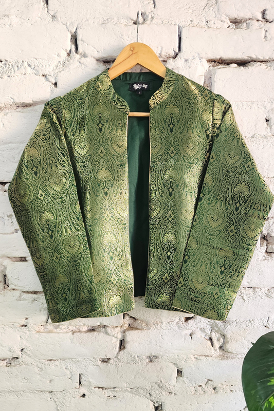 Green Banarasi Brocade Jacket Short