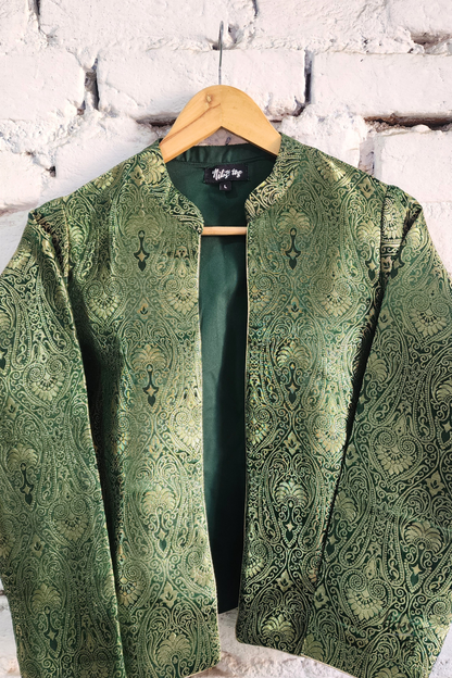Green Banarasi Brocade Jacket Short