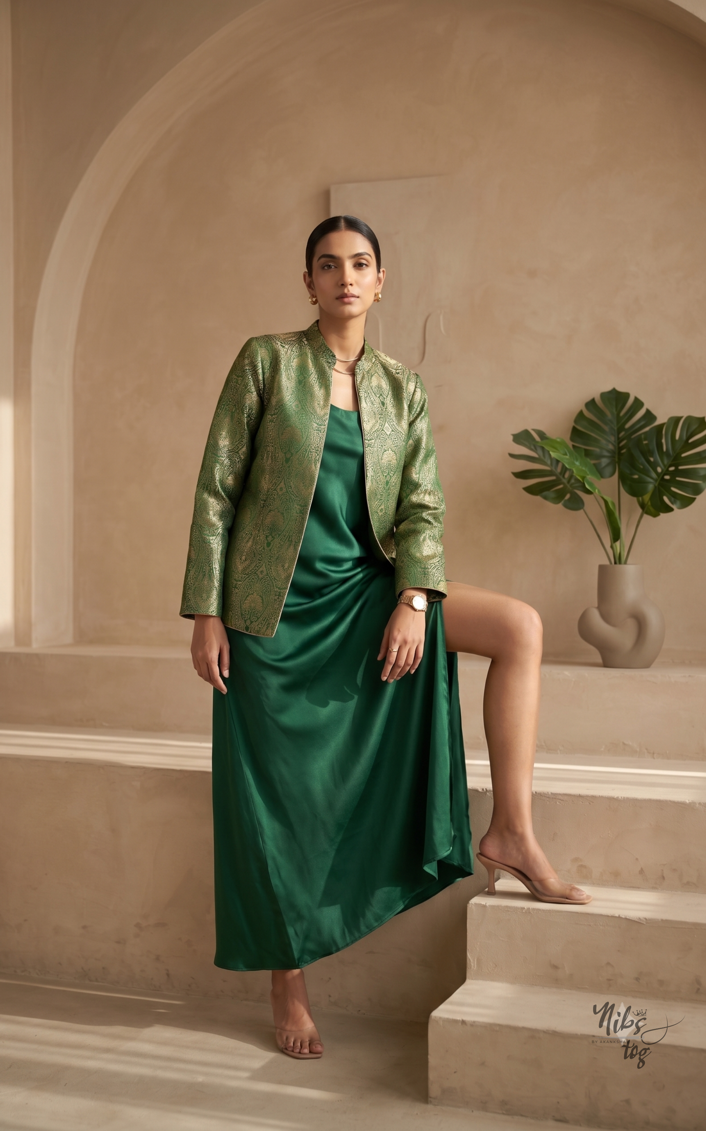 Green Banarasi Brocade Jacket Short