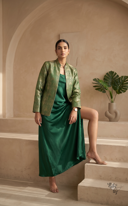 Green Banarasi Brocade Jacket Short