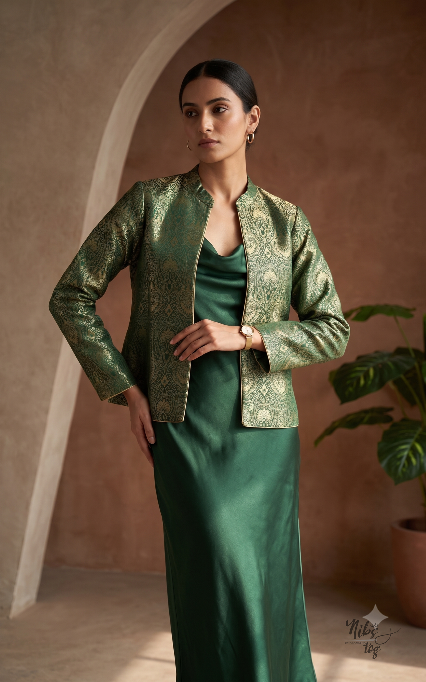 Green Banarasi Brocade Jacket Short
