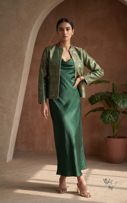 Green Banarasi Brocade Jacket Short