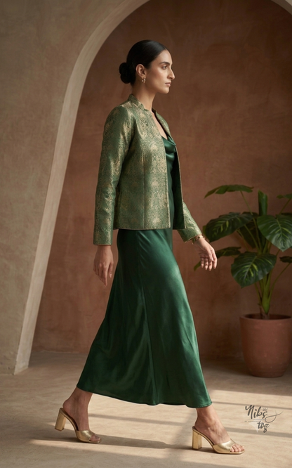 Green Banarasi Brocade Jacket Short