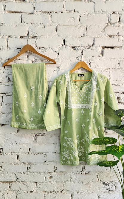 Saadgi Green Chikankari Co-Ord Set