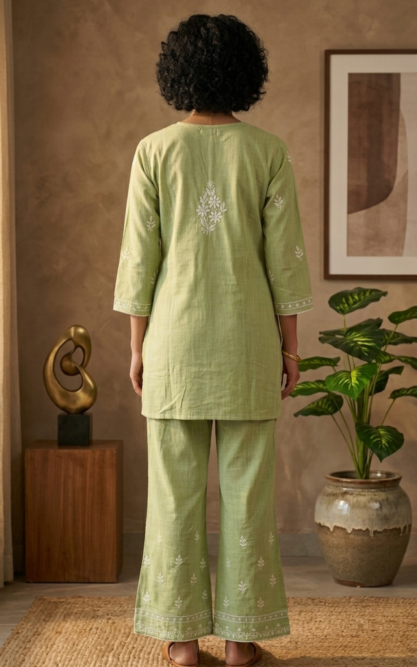 Saadgi Green Chikankari Co-Ord Set