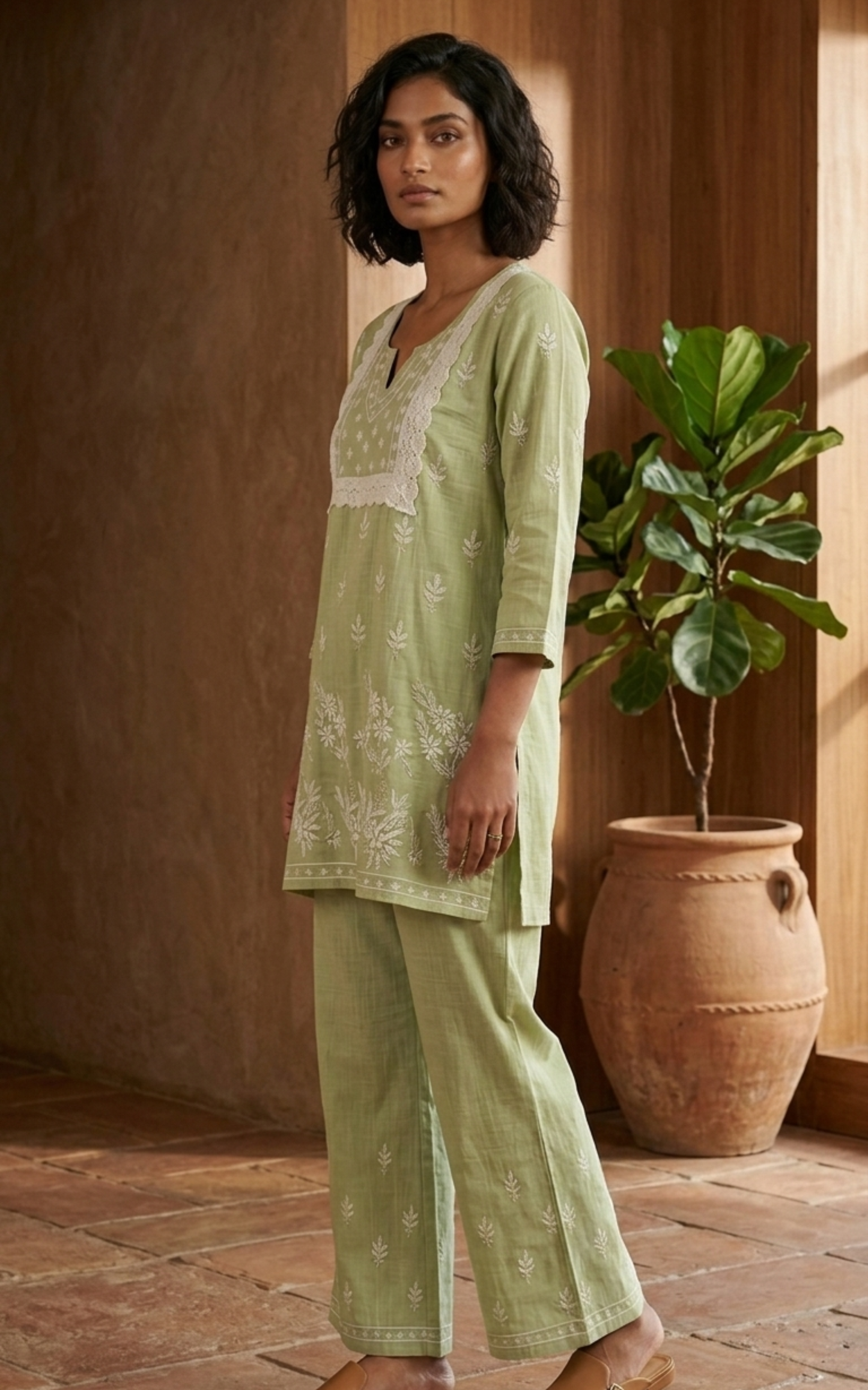 Saadgi Green Chikankari Co-Ord Set