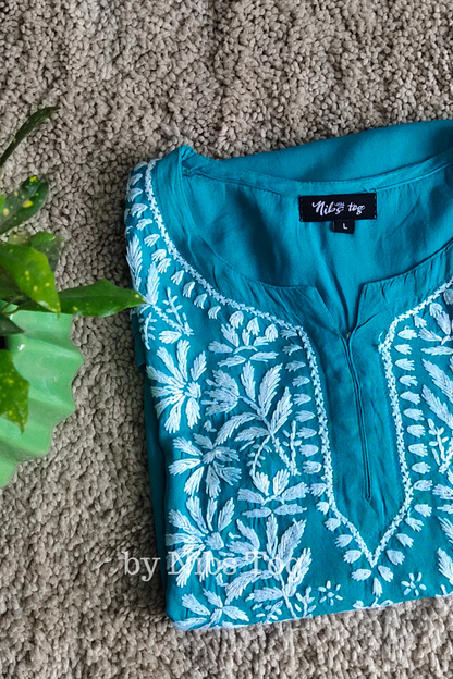 Green Rozana Chikankari Short Kurta