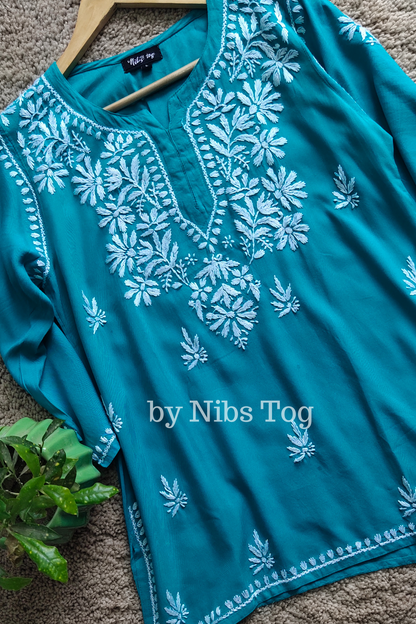 Green Rozana Chikankari Short Kurta