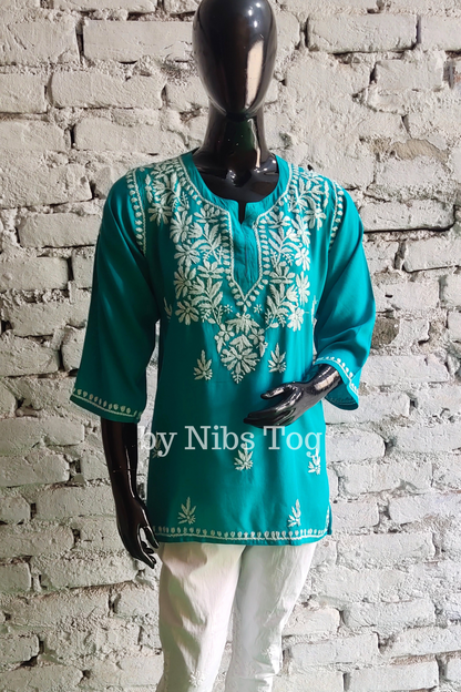 Green Rozana Chikankari Short Kurta