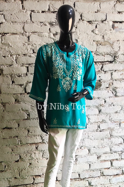 Green Rozana Chikankari Short Kurta