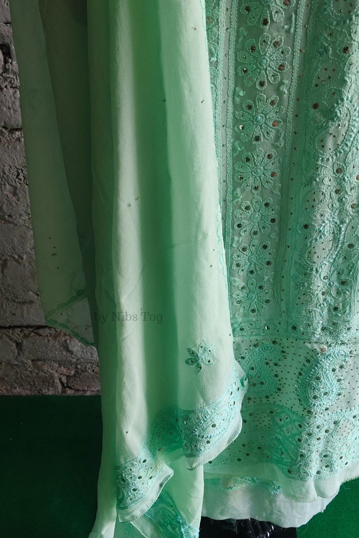 Green Mausiki Chikankari unstitched Fabric Pure Viscose Georgette