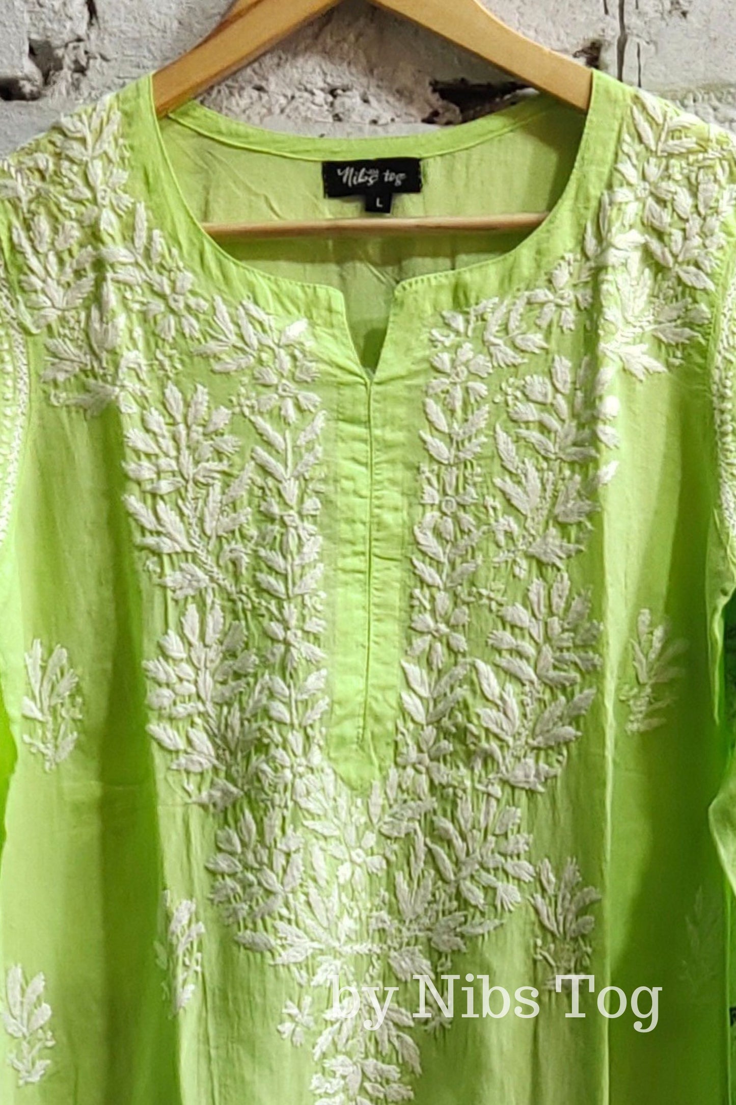Modal Cotton Chikankari Kurta Neon Green