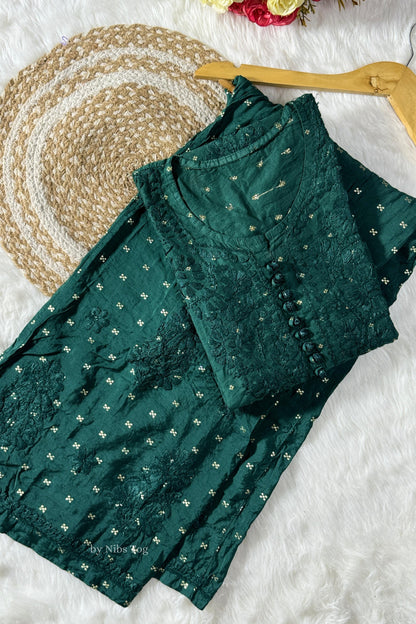 Silk Chikankari Kurta Palazzo Set