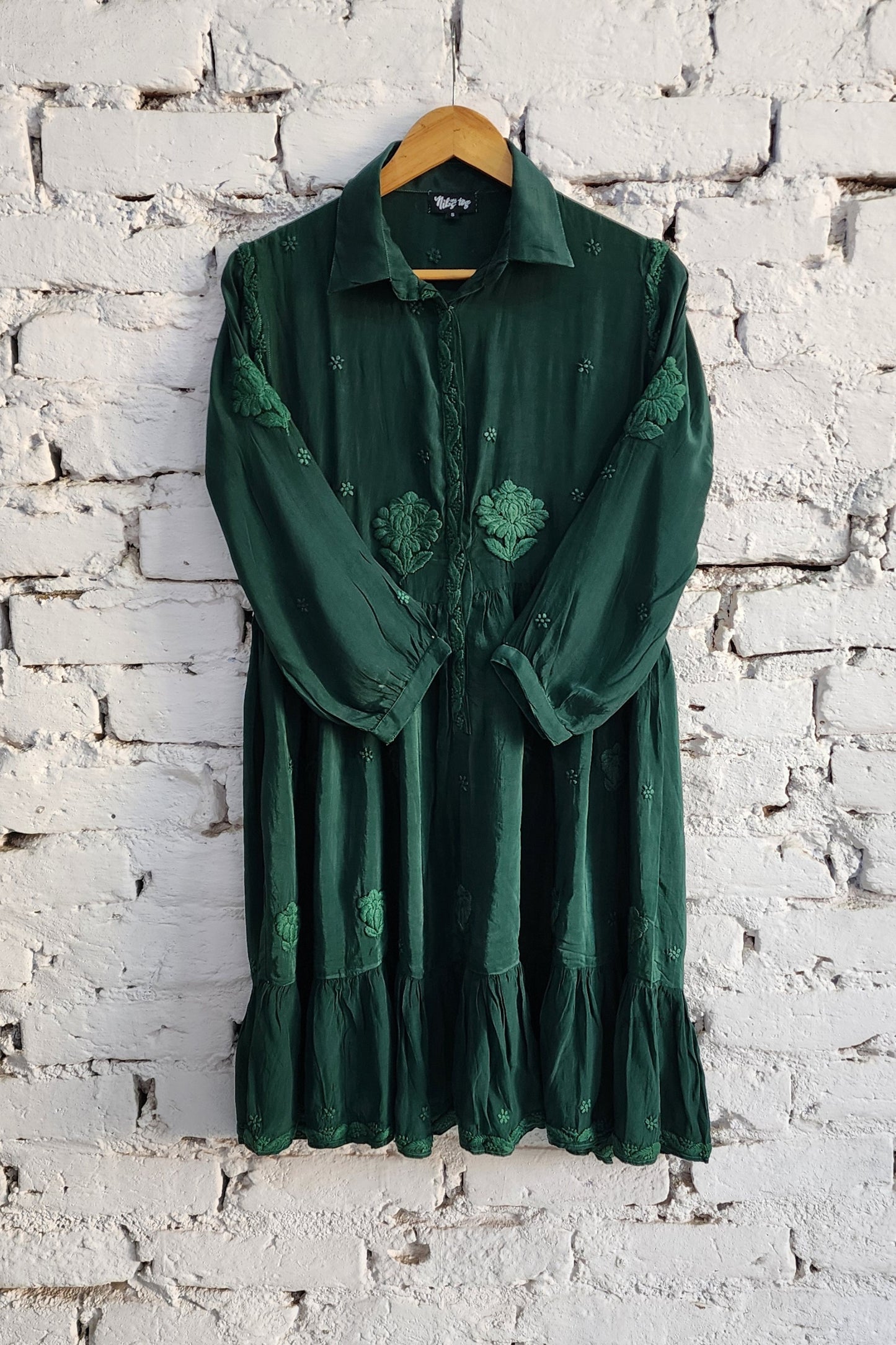 Ada Green Handmade Embroidered Silk Tunic Dress