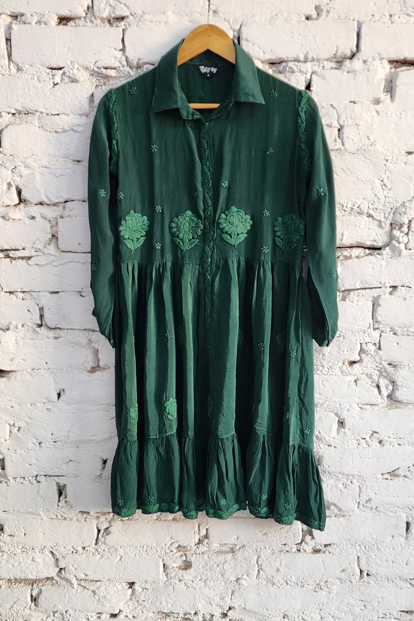 Ada Green Handmade Embroidered Silk Tunic Dress