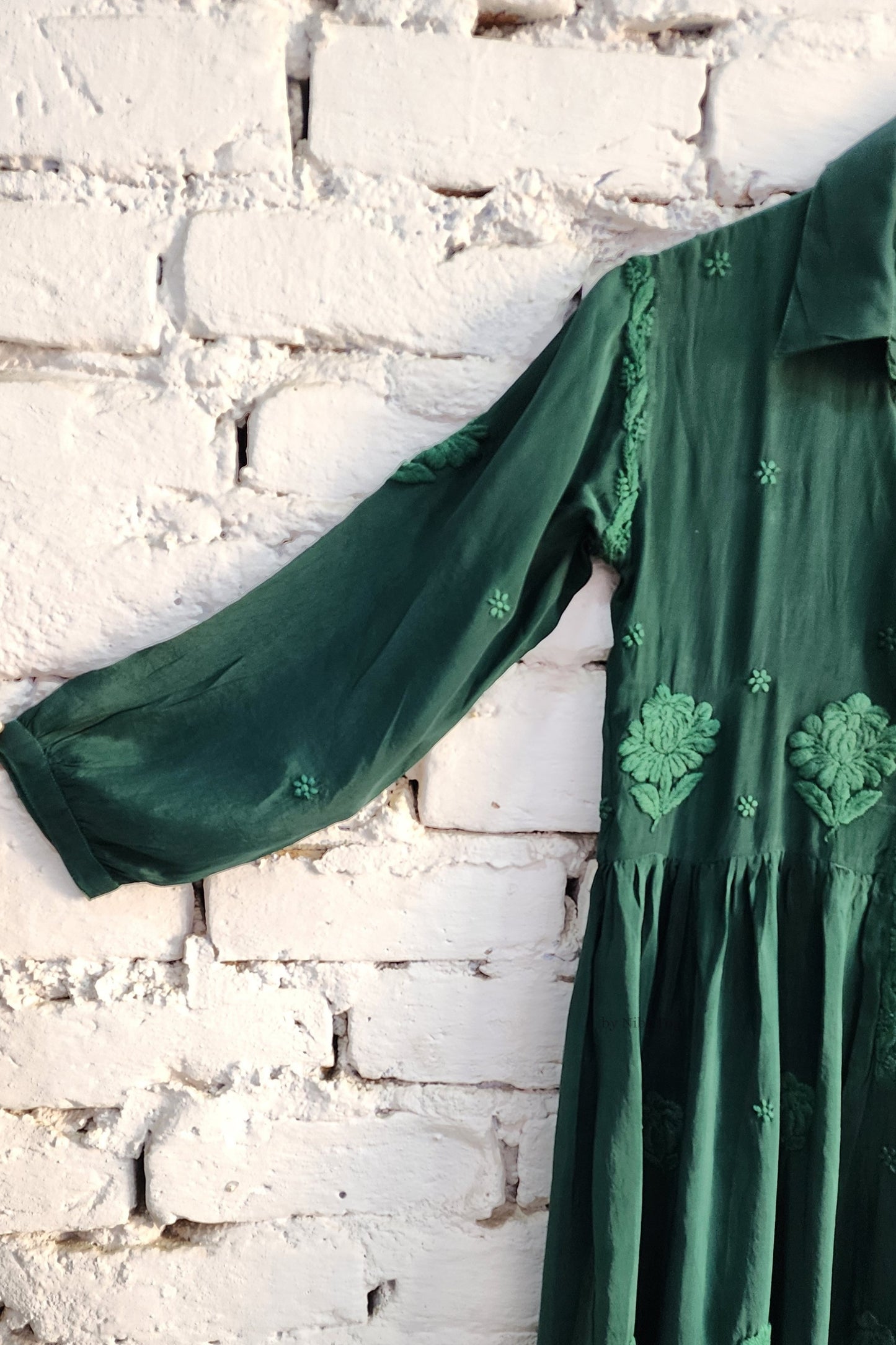 Ada Green Handmade Embroidered Silk Tunic Dress