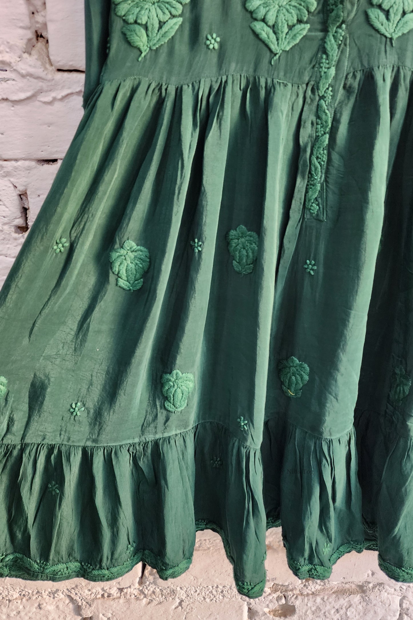 Ada Green Handmade Embroidered Silk Tunic Dress