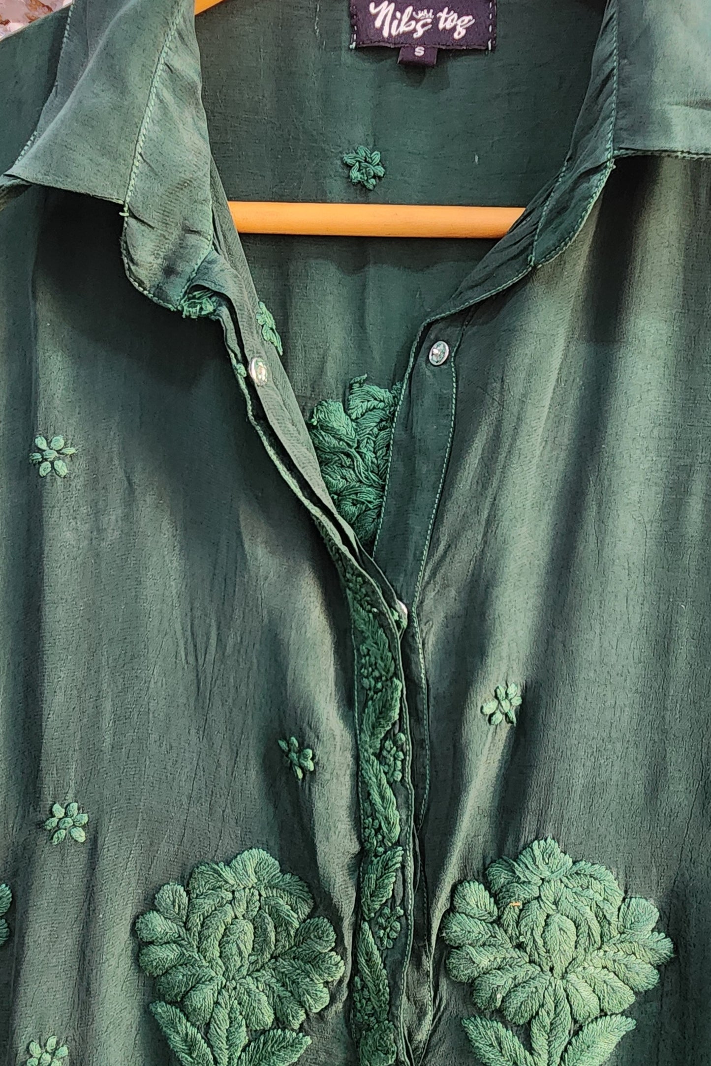 Ada Green Handmade Embroidered Silk Tunic Dress