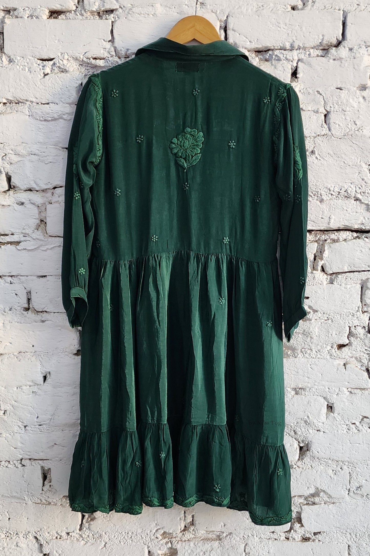 Ada Green Handmade Embroidered Silk Tunic Dress