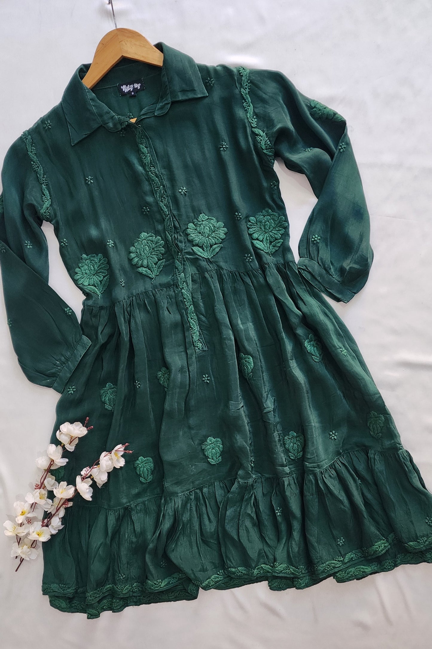 Ada Green Handmade Embroidered Silk Tunic Dress