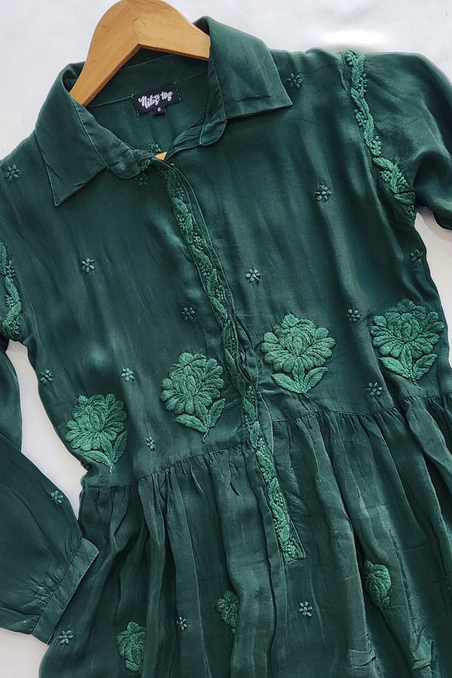 Ada Green Handmade Embroidered Silk Tunic Dress