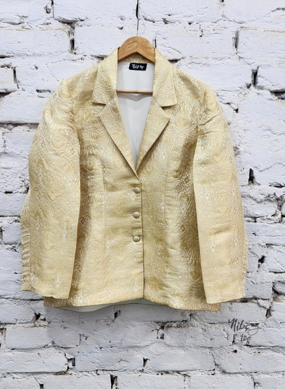 Ivory Gold Brocade Silk Blazer and Skirt Set
