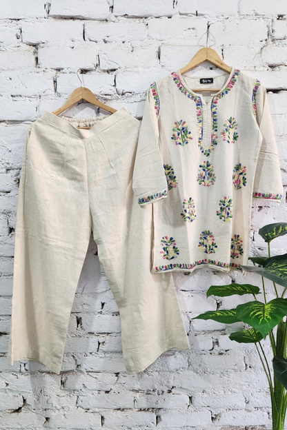 Ivory Chikankari Linen Co-ord Set