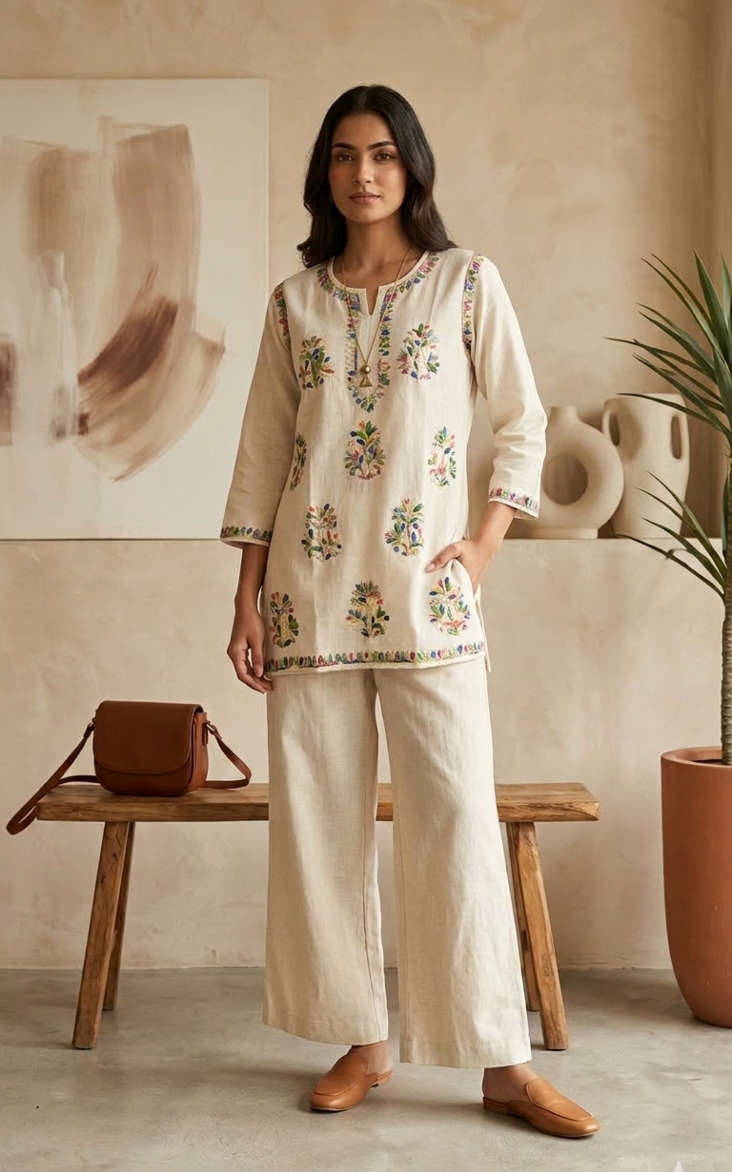 Ivory Chikankari Linen Co-ord Set